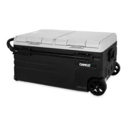 Camco CAM-950 Portable Refrigerator, AC 110V / DC 12V Compact Fridge / Freezer With Dual Zone Cooling, 95-Liter