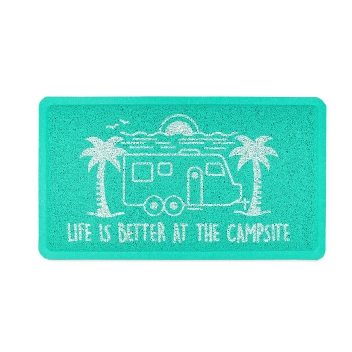 Camco Life Is Better At The Campsite Teal RV Beach Bum Design Scrub Rug Welcome Mat 1 Camco Life Is Better At The Campsite Teal RV Beach Bum Design Scrub Rug Welcome Mat