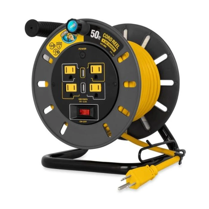 Camco Power Grip 50-Foot Extension Cord Reel With USB Charging Ports 1 Camco Power Grip 50-Foot Extension Cord Reel With USB Charging Ports
