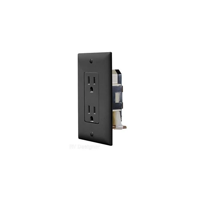 RV Designer Black AC "Self Contained" Dual Outlets With Cover-Plate 1 RV Designer Black AC "Self Contained" Dual Outlets With Cover-Plate