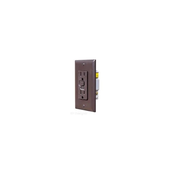 RV Designer Brown GFCI Dual Outlet With Cover-Plate 1 RV Designer Brown GFCI Dual Outlet With Cover-Plate