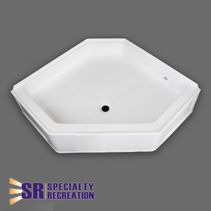 Specialty Recreation 34" X 34"White Neo Angle Front Center Drain Shower Pan 1 Specialty Recreation 34" X 34"White Neo Angle Front Center Drain Shower Pan