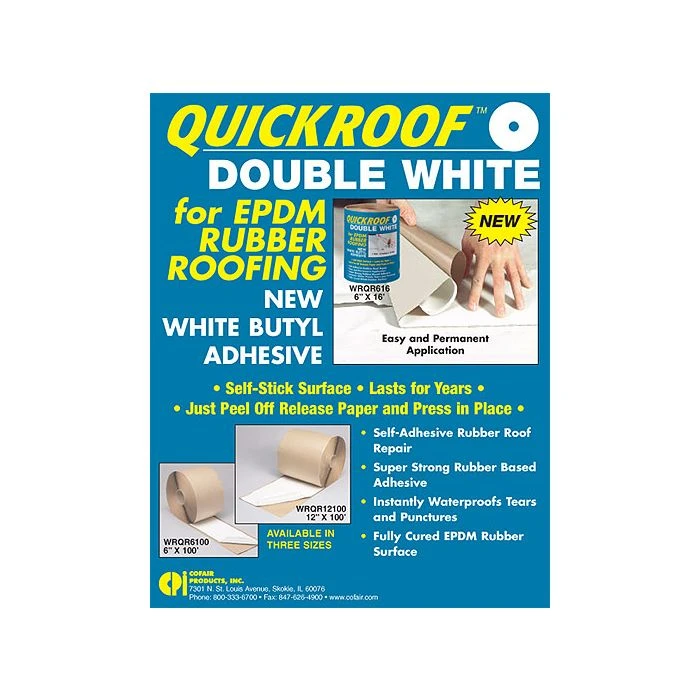 Quick Roof 6" X 100' White/White Back EPDM Roof Repair 1 Quick Roof 6" X 100' White/White Back EPDM Roof Repair