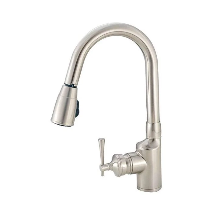 American Brass Company Brushed Nickel Front Single Lever Gooseneck Pull-Out Kitchen Faucet 1 American Brass Company Brushed Nickel Front Single Lever Gooseneck Pull-Out Kitchen Faucet